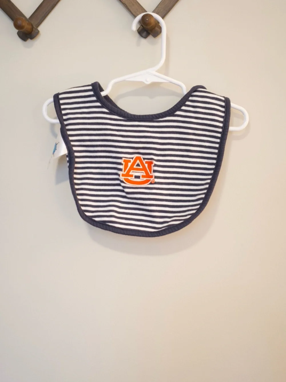 Striped Auburn Baby Bib - Navy and White